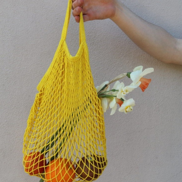 French Cotton Market Net Tote/Bag/Sunflower Yellow - Picture 5 of 7